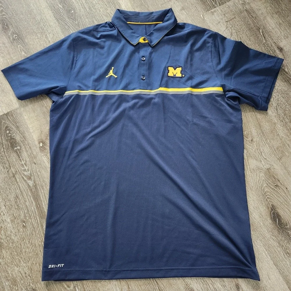 Jordan Michigan Wolverines Mens XL Dri-FIT Polo Shirt Navy Blue Maize Yellow